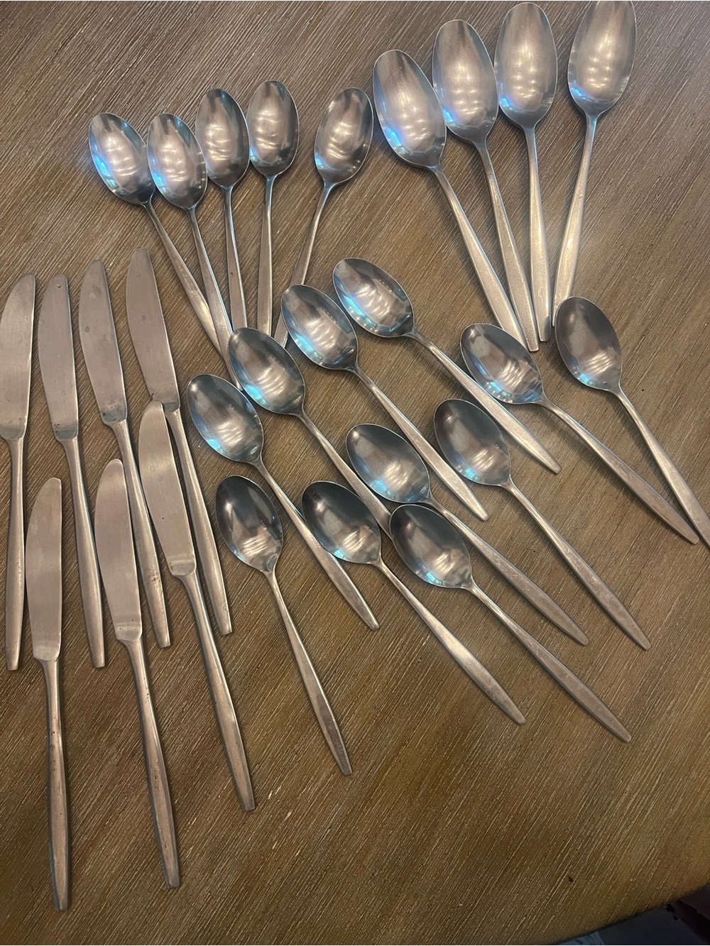 MCM style Stainless Steel Dinner Flatware Set -Silver Spoons & Knives 27 pieces